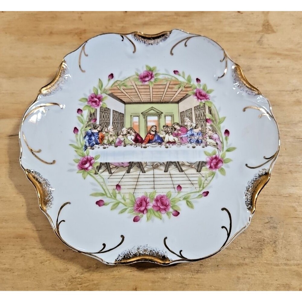 Vintage 18K Gold Trim The Lord's Supper Collectors Plate MADE IN JAPAN MID-State